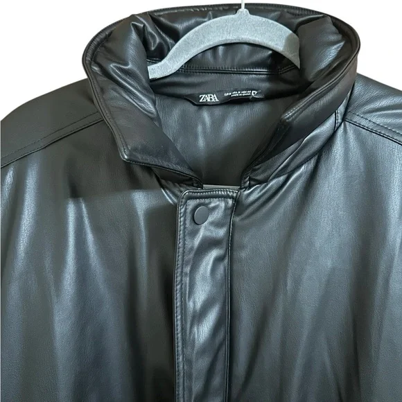 Zara Faux Leather Black Bomber Jacket - Picture 5 of 9
